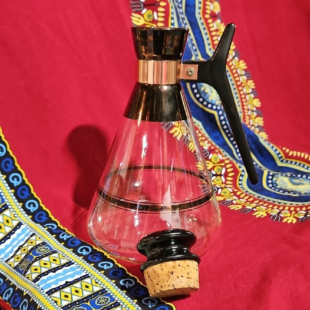 VTG Inland Glass MCM Coffee Carafe Decanter Copper Gold Striped